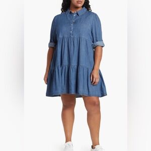Tommy Hilfiger Blue Denim Chambray Shirt Dress Ruffle Hem Women’s size 8